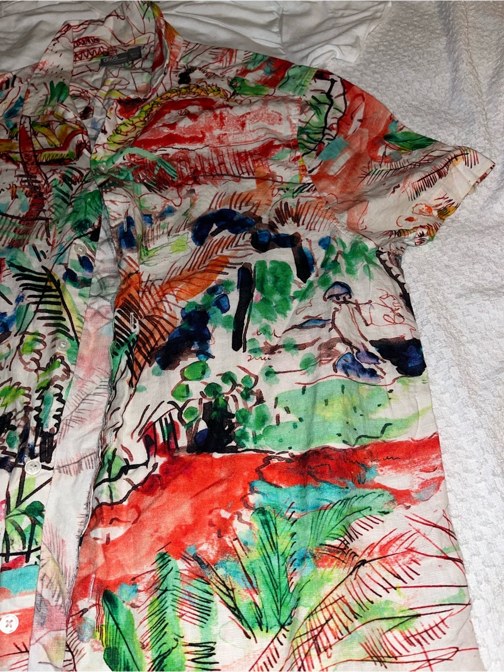 ASOS White Multicolor Abstract Tropical Print Button-Down Shirt